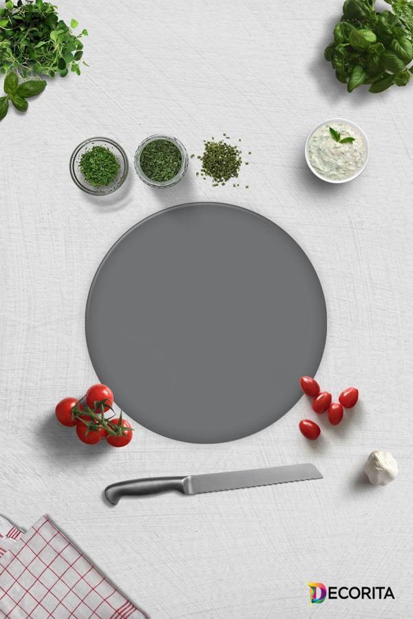 Cam Kesme Tahtası - Cam Kesme Tablası | Düz Renk - Gri | Çap32cm - Image 1