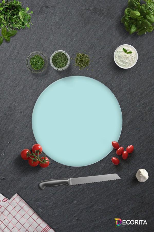 Cam Kesme Tahtası - Cam Kesme Tablası | Düz Renk - Pudra Mavi | Çap32cm - Image 1