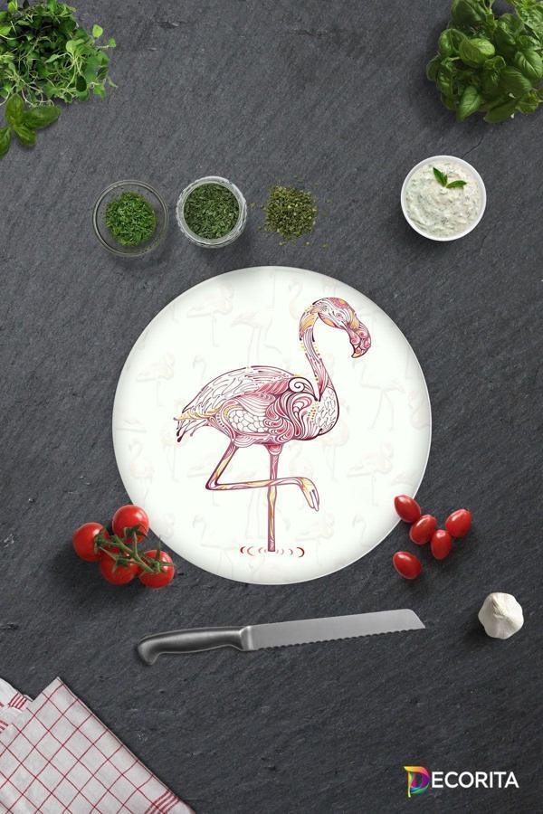 Cam Kesme Tahtası - Cam Kesme Tablası | Flamingo Desen | Çap32cm - Image 1