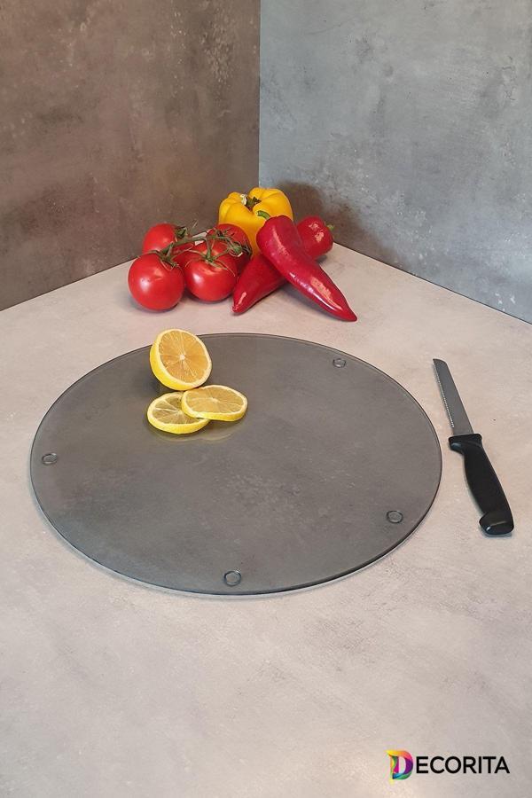Cam Kesme Tahtası - Cam Kesme Tablası | Füme Cam | Çap32cm - Image 1