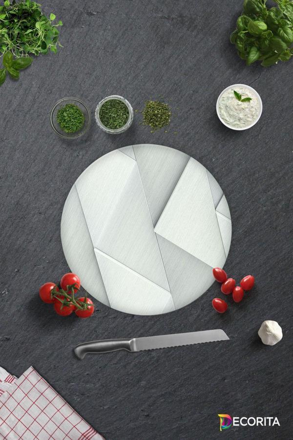 Cam Kesme Tahtası - Cam Kesme Tablası | Gümüş Desen | Çap32cm - Image 1