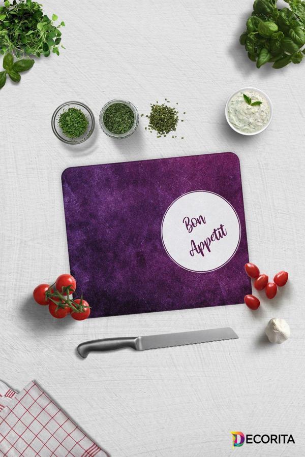 Cam Kesme Tahtası - Cam Kesme Tablası | Guten Appetit - Mor Doku | 29cm x 34cm - Image 1