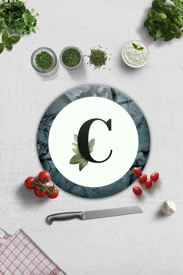 Cam Kesme Tahtası - Cam Kesme Tablası | Harfli Tasarım | C | Çap32cm - Image 1