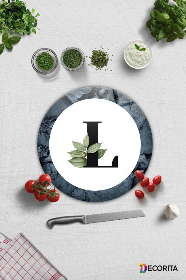 Cam Kesme Tahtası - Cam Kesme Tablası | Harfli Tasarım | L | Çap32cm - Image 1