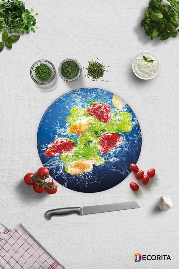 Cam Kesme Tahtası - Cam Kesme Tablası | Köpüklü Meyveler | Çap32cm - Image 1