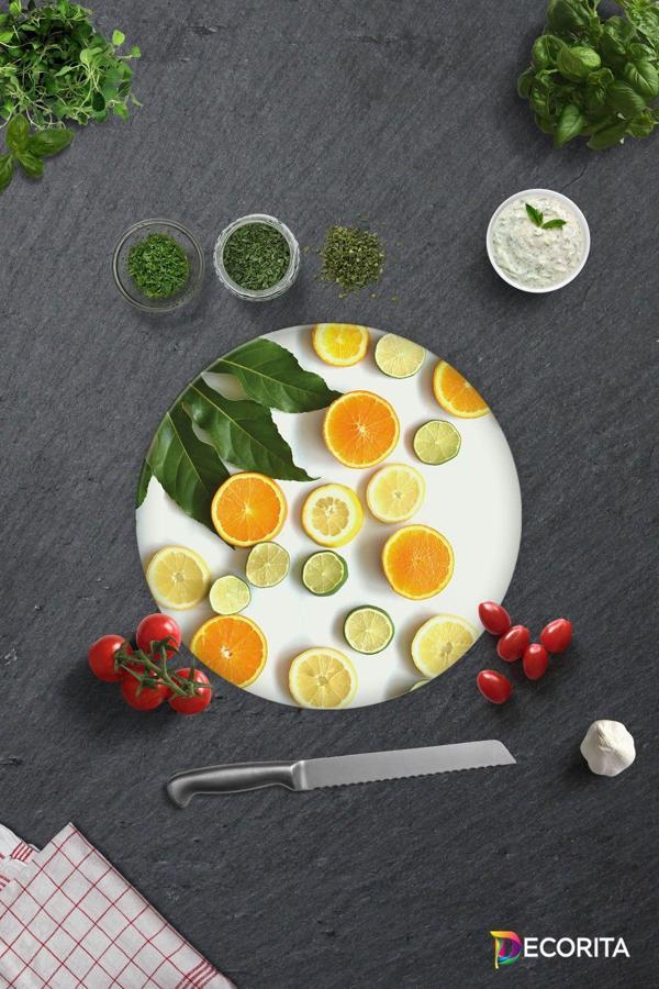 Cam Kesme Tahtası - Cam Kesme Tablası | Limon Desenli | Çap32cm - Image 1