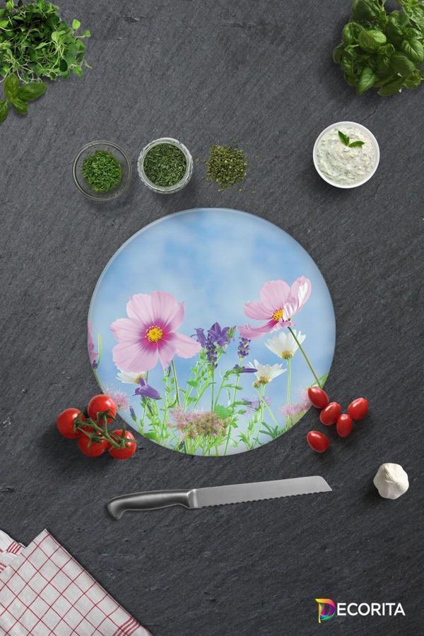 Cam Kesme Tahtası - Cam Kesme Tablası | Menekşe Desenli | Çap32cm - Image 1