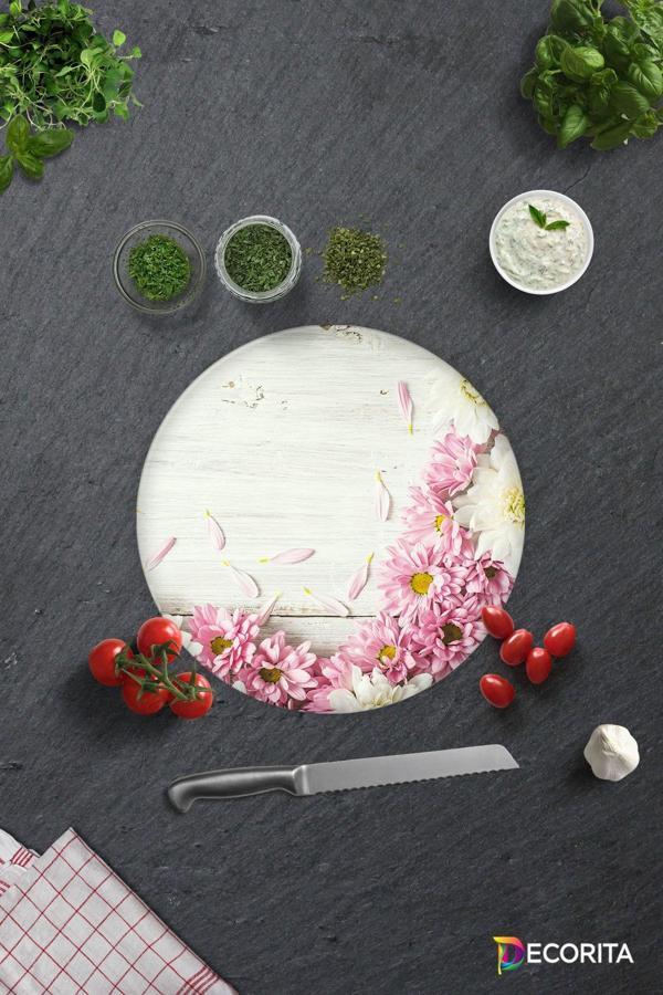 Cam Kesme Tahtası - Cam Kesme Tablası | Pembe Kasımpatı | Çap32cm - Image 1