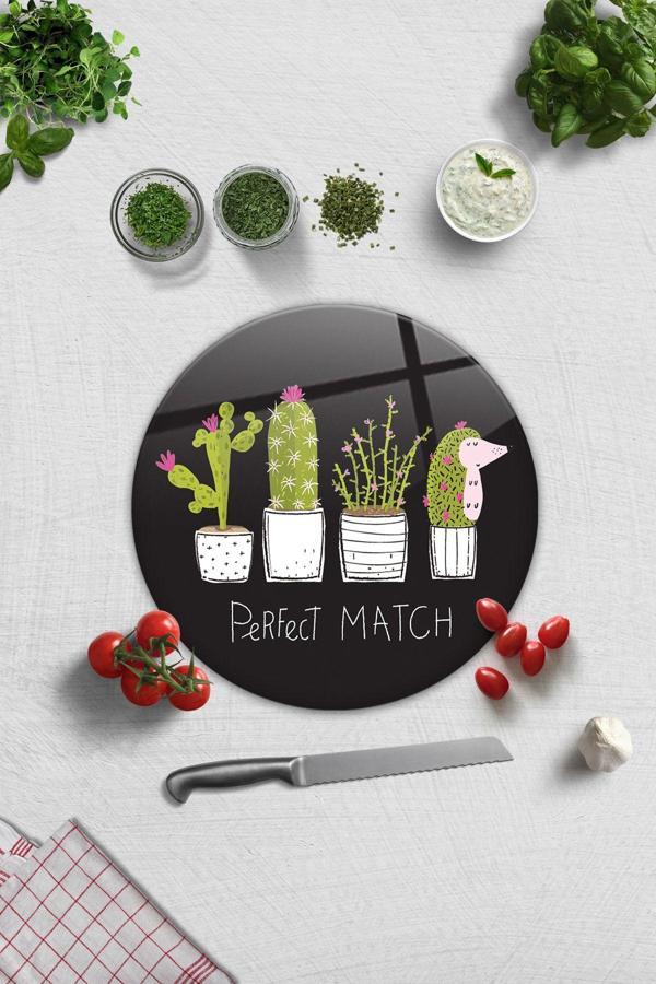 Cam Kesme Tahtası - Cam Kesme Tablası | Perfect Match | Siyah Fon | Çap 32 Cm - Image 1