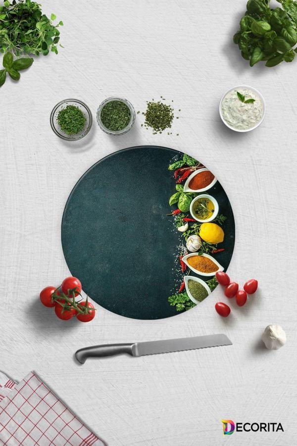Cam Kesme Tahtası - Cam Kesme Tablası | Renkli Baharatlar | Çap32cm - Image 1