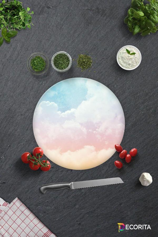 Cam Kesme Tahtası - Cam Kesme Tablası | Renkli Bulutlar | Çap32cm - Image 1