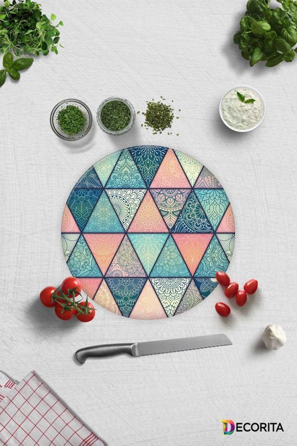 Cam Kesme Tahtası - Cam Kesme Tablası | Renkli Mandala Desenli | Çap32cm - Image 1
