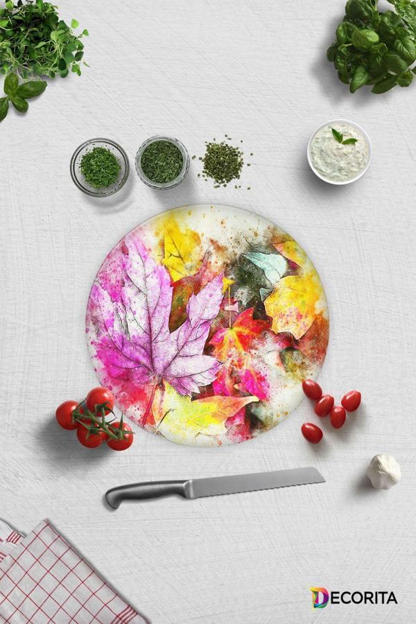 Cam Kesme Tahtası - Cam Kesme Tablası | Renkli Sonbahar | Çap32cm - Image 1