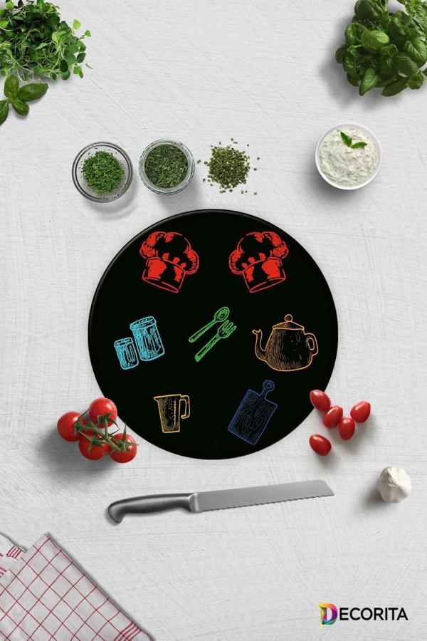 Cam Kesme Tahtası - Cam Kesme Tablası | Renkli Tahta | Siyah Fon | Çap32cm - Image 1