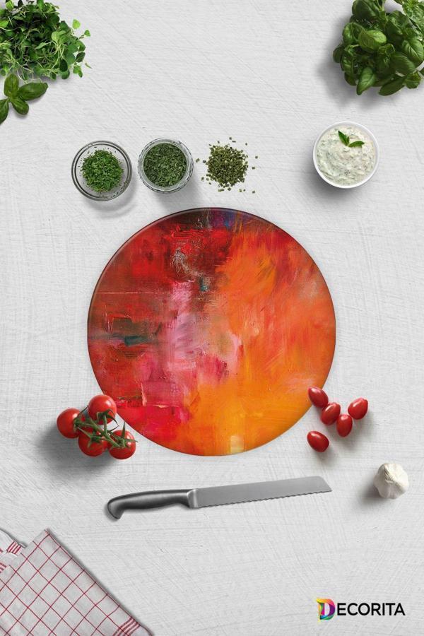 Cam Kesme Tahtası - Cam Kesme Tablası | Renkli Yağlıboya | Çap32cm - Image 1