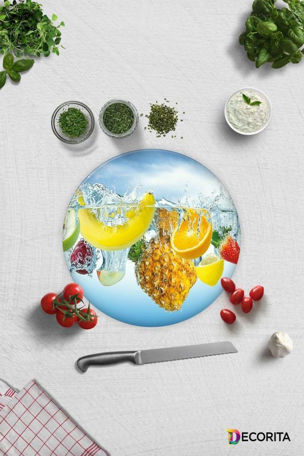Cam Kesme Tahtası - Cam Kesme Tablası | Tropik Meyveler | Çap32cm - Image 1