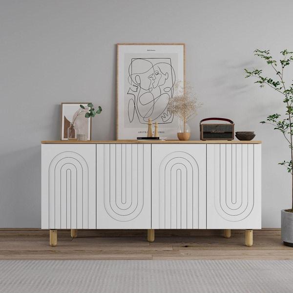 Mert Sert Mobilya Hardy Konsol Çok Amaçlı Dolap 150 cm Beyaz&Meşe - Image 1