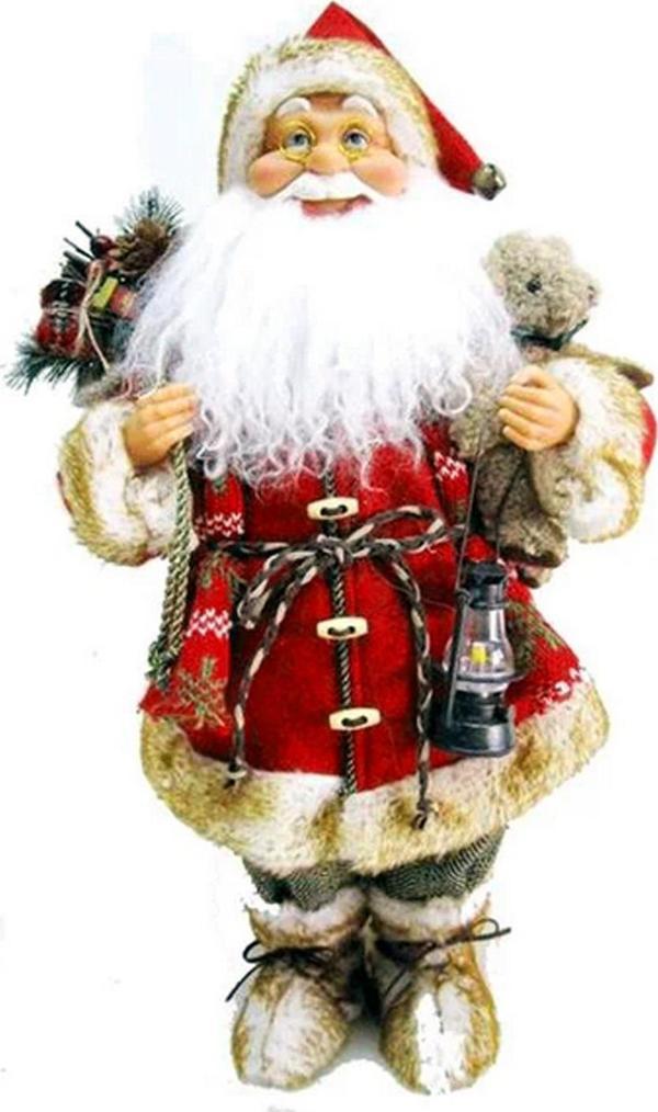 Yılbaşı Süsü Noel Baba Biblo Figür Büyük Boy 45 cm - Feneri, Peluş Ayısı ve Hediye Çuvalı ile... - Image 1