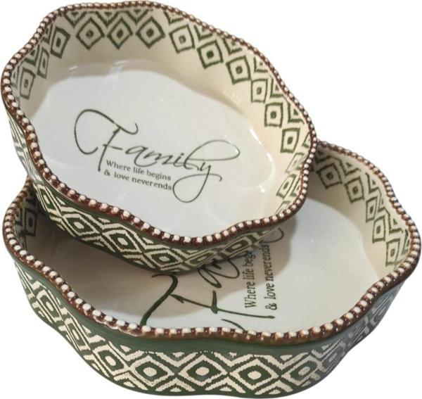 16426-y Yeşil 2'li Köşeli Yuvarlak Seramik Fırın Kabı 20x25 Cm - Image 1