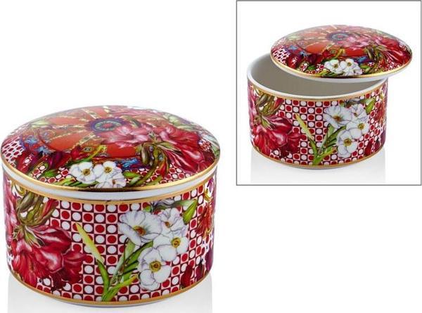 Lilyum Desen Yuvarlak Kutu Takı Kutusu Lokumluk Şekerlik Pamukluk 10cm - Image 1