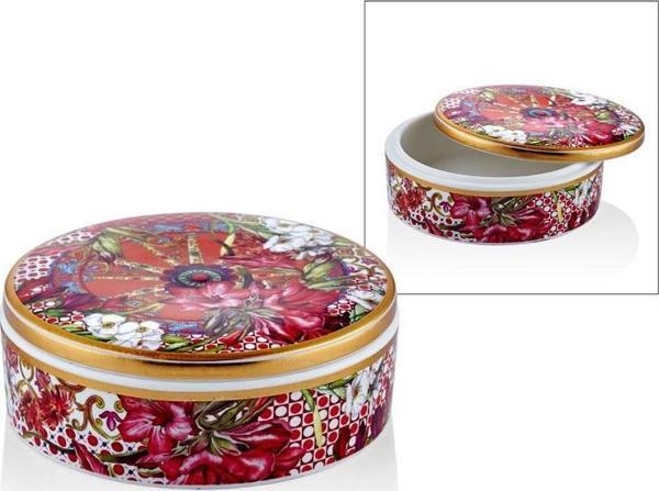 Lilyum Desen Yuvarlak Kutu Takı Kutusu Lokumluk Şekerlik Pamukluk 12cm - Image 1