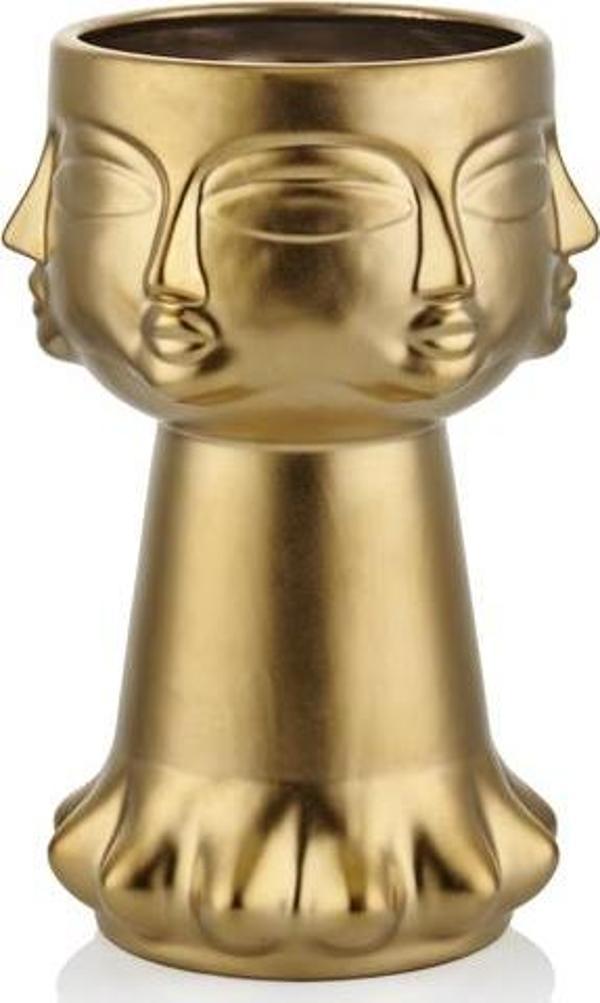 Vipola 30,7cm Buddha Suratı Vazo Gold - Image 1