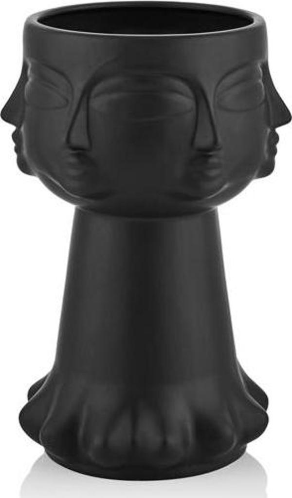 Vipola 30,7cm Buddha Suratı Vazo Mat Siyah - Image 1