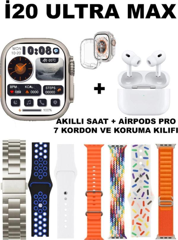 Qifit Akıllı Saat Airpods Pro 7 Kordon Uyumlu Ve Koruma Kılıfı İ20 Ultra Max Hediye Paketi - Image 1