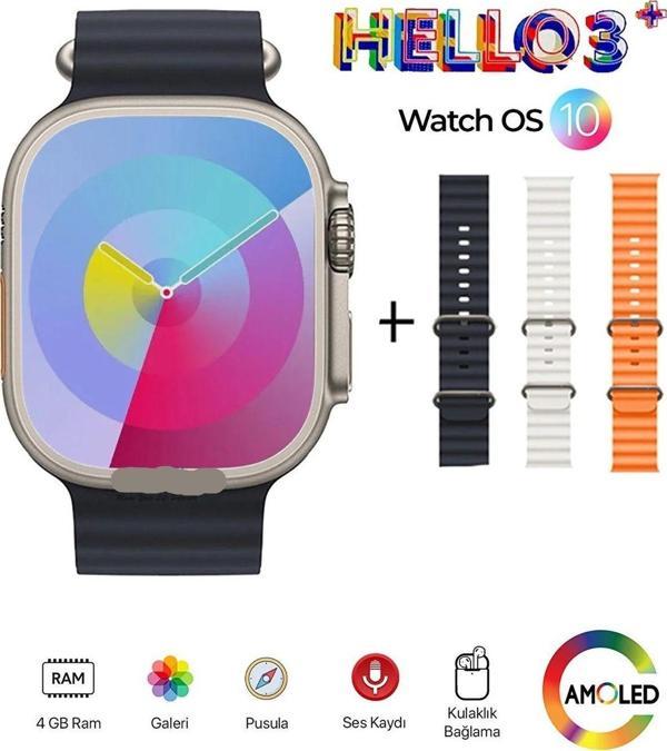 Qifit Hello Watch 3+ Plus H12 Ultra Max 4Gb Hafıza Ve Aksesuar Bağlantılı Amoled Ekran - Image 1