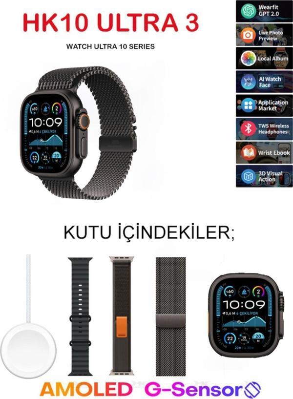 Qifit Hk10 Ultra 3 Yeni Versiyon Chat Gpt 2.0 Akıllı Saat Amoled Ekran 410*494 (3D) - Image 1