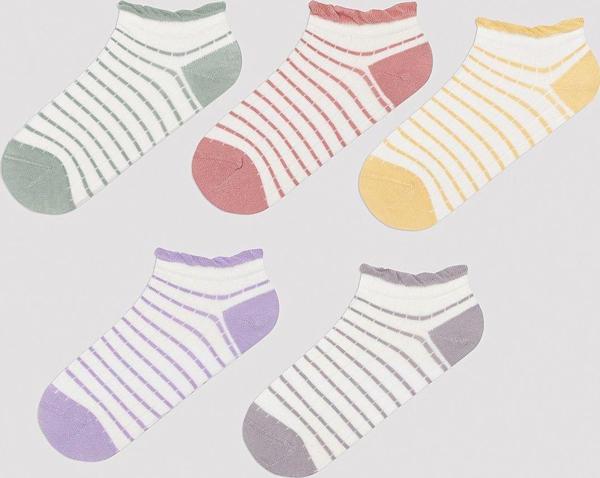 Penti Colorful Lined Frill Beyaz 5Li Patik Çorap - Image 1