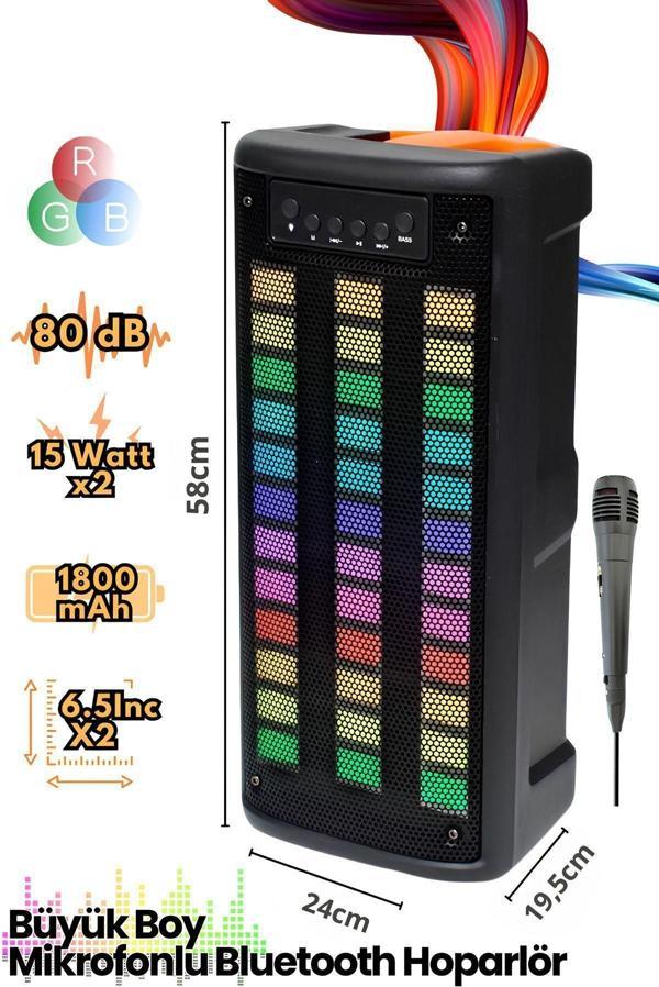 Abbruch Büyük Boy Yüksek Sesli Bluetooth Hoparlör Mikrofonlu 1800 Mah 6.5 İnç X2 Fm/Sd/Usb/Bluetooth Speaker - Image 1