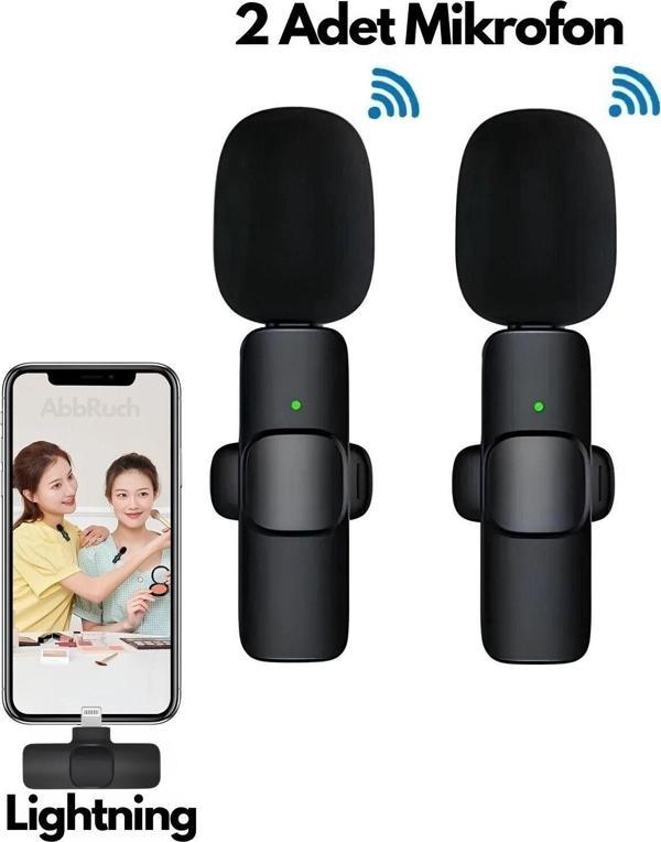 Abbruch Kablosuz Yaka Mikrofonu Lightning 2 Adet Mini Mikrofon Youtube/Tiktok/Reels/Podcast Çekim Mikrofonu - Image 1