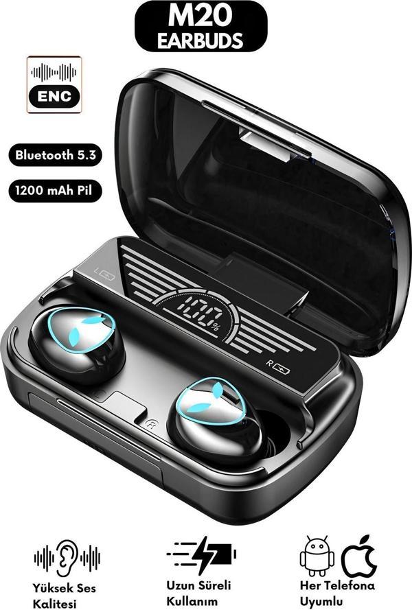Abbruch M20 Powerbankli Şarj Göstergeli Kulakiçi Kablosuz Dokunmatik Bluetooth Kulaklık Yüksek Ses Kaliteli - Image 1