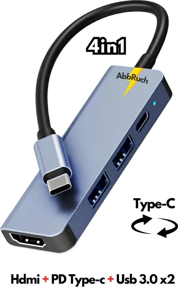 Abbruch Type-C 4İn1 Dönüştürücü Hub Macbook Uyumlu Çevirici Çoğaltıcı Hdmi/Usb3.0/Typec Pd - Image 1