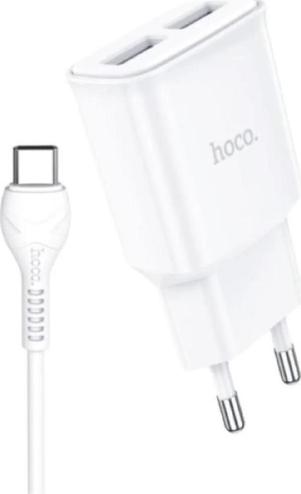 HOCO A&B ÇİFT USB GİRİŞLİ EV ŞARJ ALETİ+ŞARJ KABLO TYPE-C BEYAZ - Image 1