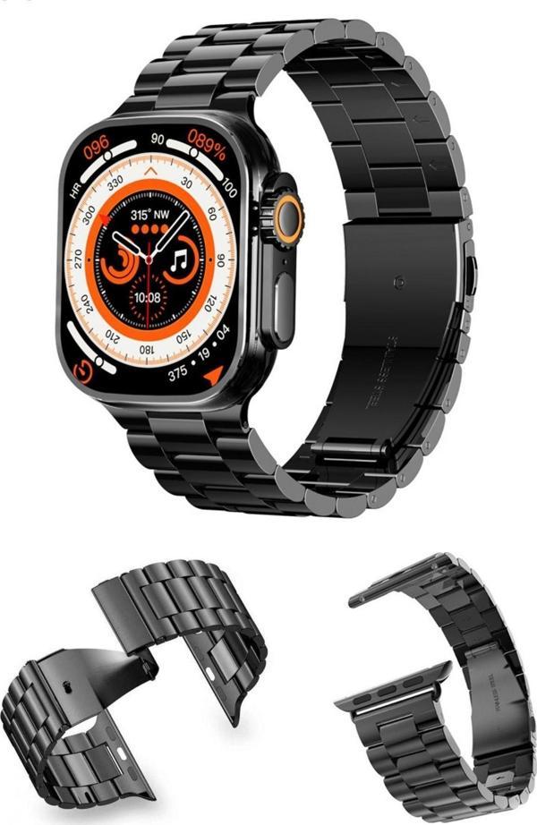 Favors Apple Watch 2/3/4/5/6/7/8/Se/Ultra 42 44 45 49 Mm Akıllı Saat Kordonu Baklalı Metal Kayış Siyah - Image 1