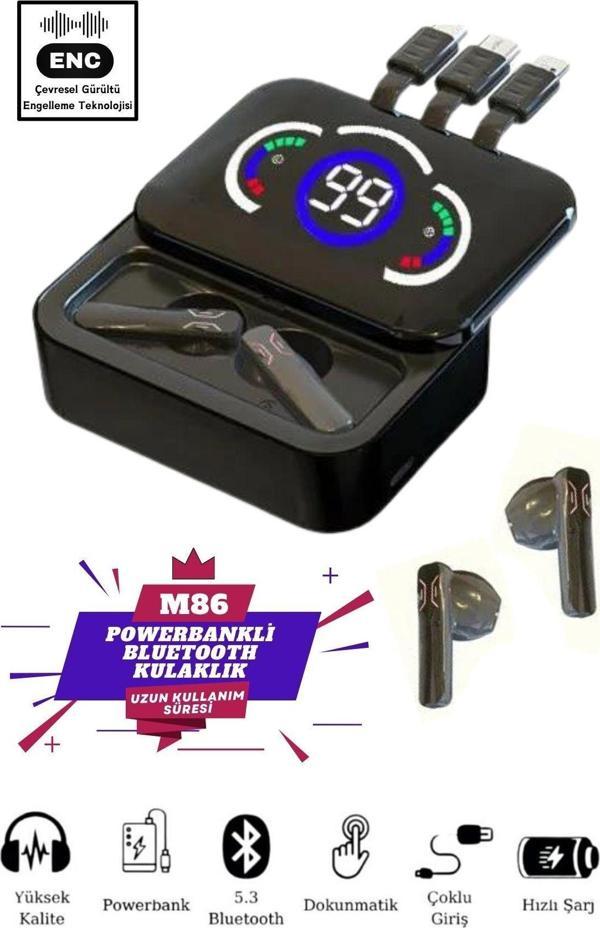 Favors Bluetooth Kablosuz M86 Dokunmatik Mikrofonlu Powerbankli Şarj Kutusu Ve Yüksek Ses Kalitesi - Image 1