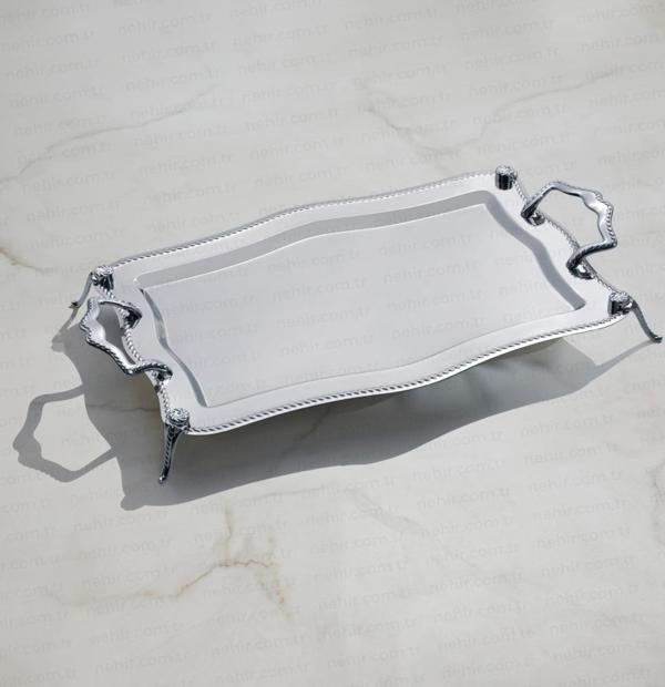 Nehir Zincir Ayaklı Sade Çay Tepsi - 47x31 cm - Image 1