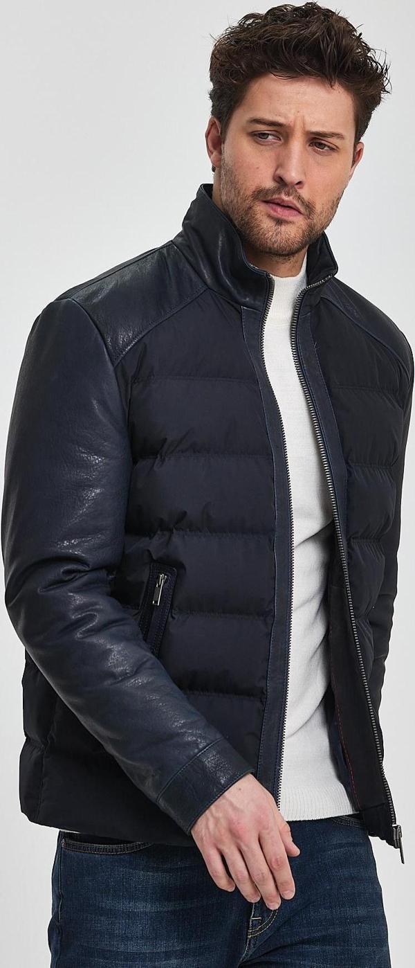 Hunter Lacivert Kumaş Garnili Deri Mont - Image 1