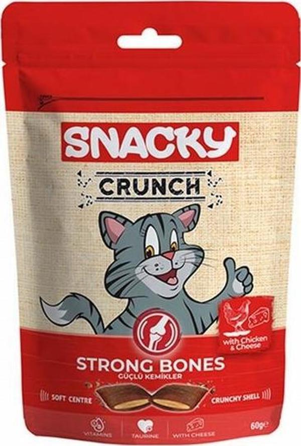 Snacky Crunchy Strong Bones Tavuklu ve Peynirli Kedi Ödülü 10x60 Gr - Image 1