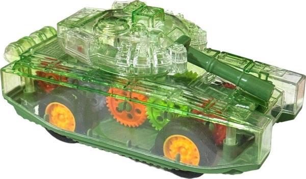 Sürtmeli Şeffaf Işıklı Tank Askeri Araç 15 Cm YEŞİL - Image 1