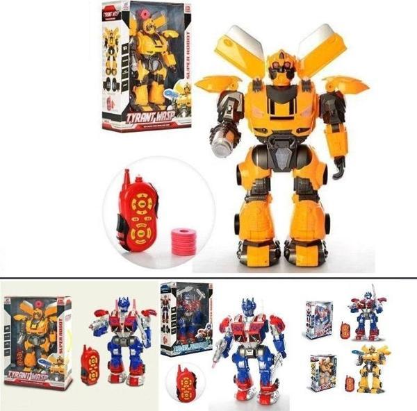 UZAKTAN KUMANDALI SESLİ IŞIKLI SÜNGER ATARLI OYUNCAK DEV ROBOT SARI RENK - Image 1