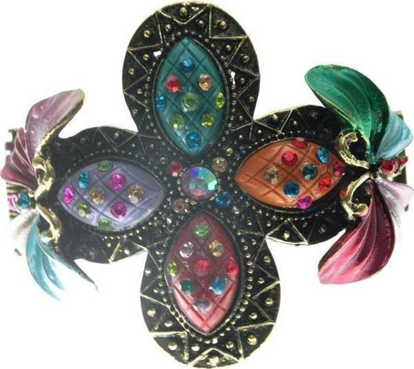 Hdmarketim Otantik Swarovski Taşlı Çiçekli Kelepçe Metal Bileklik - Image 1