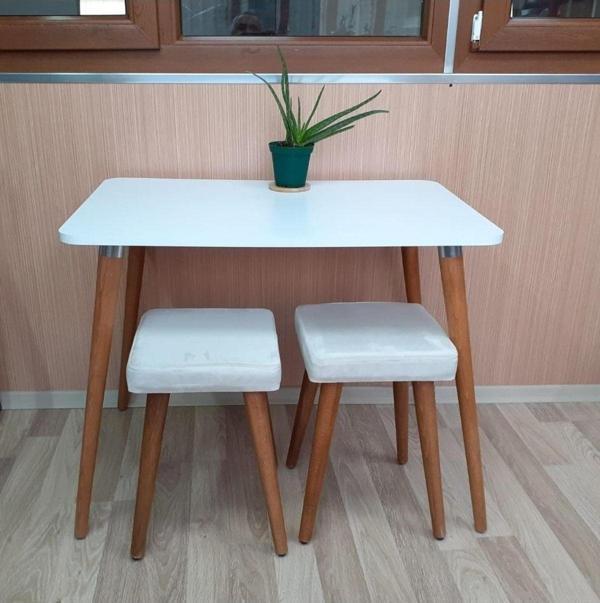 Depolife Ahşap Gürgen Ayaklı 2 Tabureli Mutfak Yemek Masa Takımı 2 Tabure 1 Masa Seti 60X90 Masa Seti - Image 1