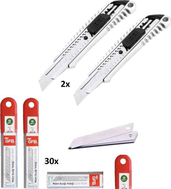 Depolife Metal Falçata 2 Adet Ve 30 Adet Falçata Yedek Bıçağı Seti Gfb Maket Bıçağı 0.5Mm - Image 1