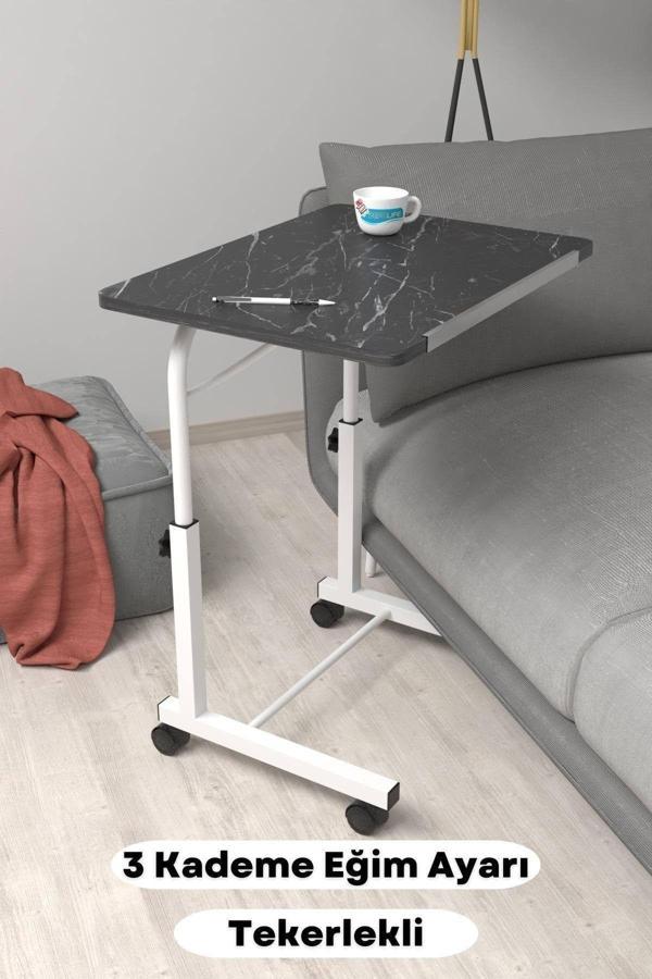 Depolife Eğim Yükseklik Ayarlı Laptop Sehpası Kahvaltı Ders Çalışma Bilgisayar Masası Metal Ayak Tekerlekli - Image 1