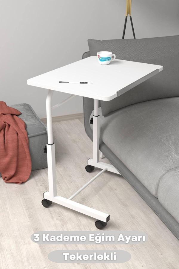Depolife Eğim Yükseklik Ayarlı Laptop Sehpası Kahvaltı Ders Çalışma Bilgisayar Masası Metal Ayak Tekerlekli - Image 1