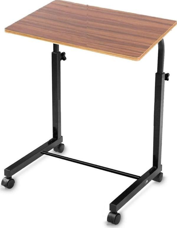 Depolife Notebook Laptop Bilgisayar Çalışma Masası Eğim Yükseklik Ayarlı Tekerlekli Servis Sehpası Ceviz - Image 1