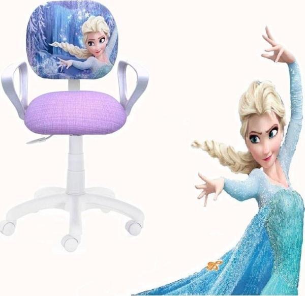 Depolife Çocuk Odası Ders Çalışma Ofis Koltuğu Öğrenci Sandalyesi Frozen Desenli Lila Beyaz Tekerlekli - Image 1